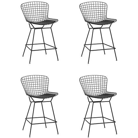 Стул полубарный с низкой спинкой Bertoia черный с черной подушкой 4 шт. Стул полубарный с низкой спинкой Bertoia черный с черной подушкой 4 шт.
