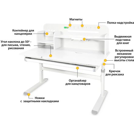 Детский стол Ergokids Bravo Max White/Grey  арт. TH-360 Max WG/G  - столешница белая / накладки серые  коробок-2 шт. 