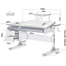 Детский стол Mealux Hamilton Multicolor G   полка S-50  арт. BD-680 WG/MC   S-50 - столешница белая / накладки серые  коробок 3 шт.