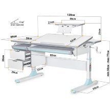 Детский стол Mealux Hamilton Multicolor BL   полка S-50  арт. BD-680 WG/MC   BL   S-50  - столешница белая / накладки серые и голубые  коробок 4 шт.