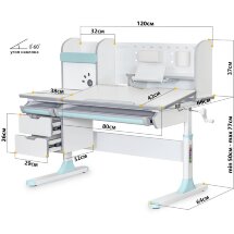 Детский стол Mealux Hamilton Multicolor WG   BL  арт. BD-680 WG/MC   BL   надстройка  - столешница белая / накладки на ножках серые и голубые  коробок 6 шт.