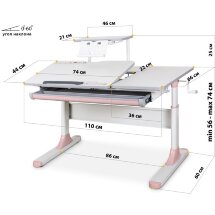 Детский стол Mealux Vancouver Multicolor PN   полка S-50  арт. BD-620 W/MC   PN   S-50  - столешница белая / накладки на ножках серые и розовые  три коробки