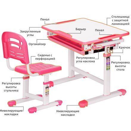 Комплект мебели  столик   стульчик  EVO-06 Pink столешница белая / пластик розовый  одна коробка 