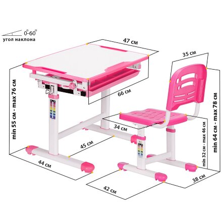 Комплект мебели  столик   стульчик  EVO-06 Pink столешница белая / пластик розовый  одна коробка 
