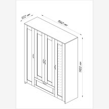 Шкаф для одежды четырехстворчатый, с одним выдвижным ящиком и одним зеркалом СИРИУС